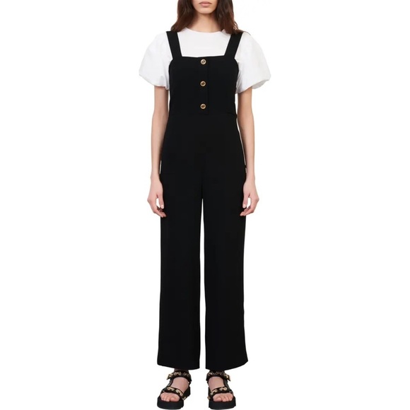 Maje Pampi Crepe Logo Button Overall Jumpsuit, EU Size 40 - Picture 3 of 16